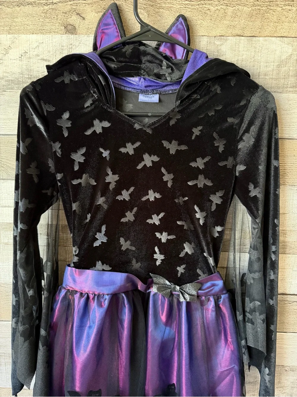 Spirit Halloween Girls Bat Costume Dress Hooded Purple Black Size Large 12-14
